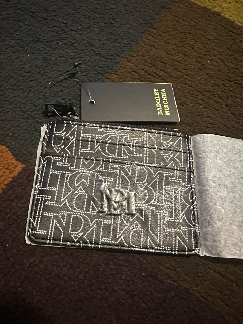 Badgley Mischka Black and Silver Logo Card Holder